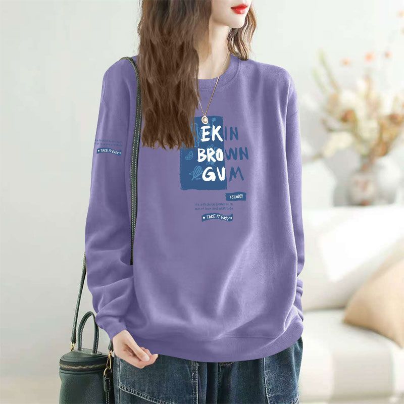 纯棉圆领长袖卫衣遮肉印花