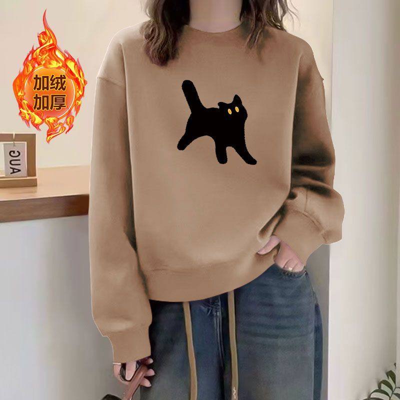 加绒加厚时尚卫衣女秋冬新款大码遮肉百搭显瘦减龄休闲上衣女ins
