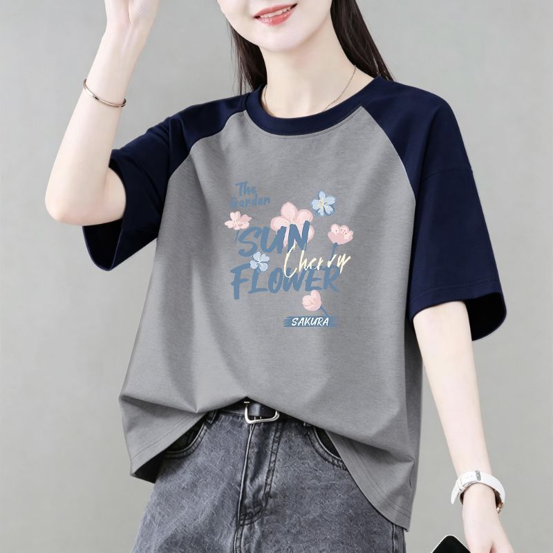 精品纯棉女士短袖T恤女新款夏季遮肉百搭洋气半袖休闲上衣女汗衫