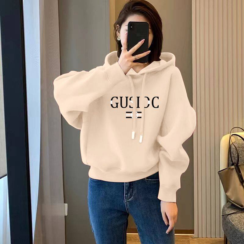 纯棉短款连帽加绒加厚卫衣女韩版宽松显瘦时尚美拉德潮流女保暖衫