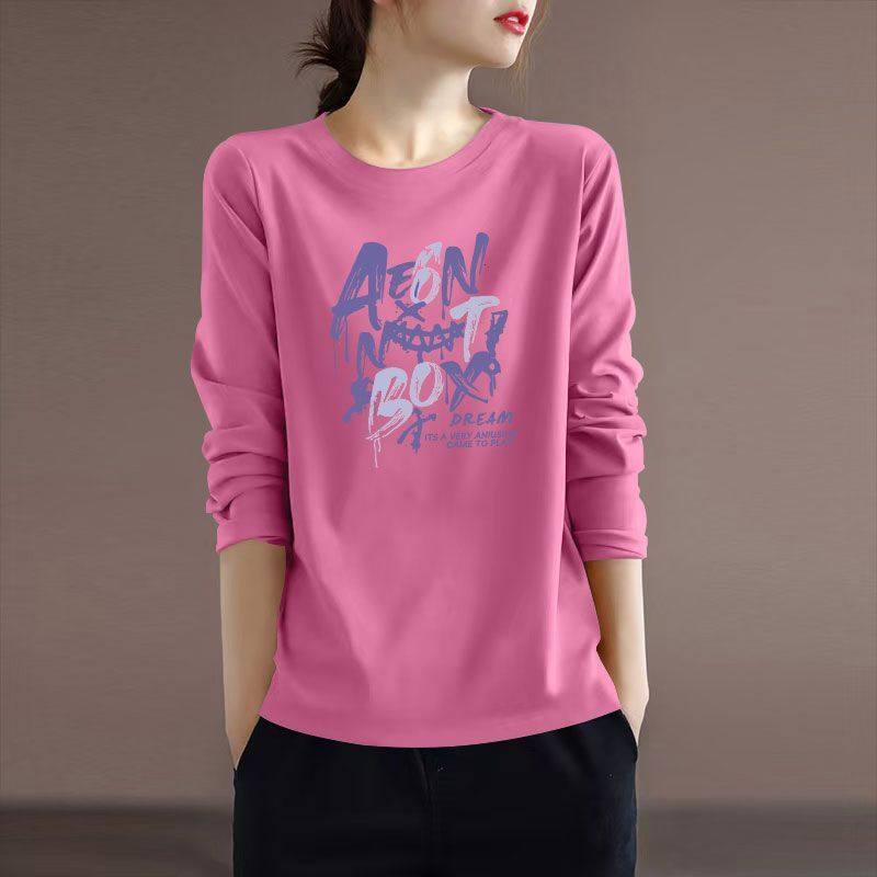 纯棉长袖大码t恤女新款秋冬圆领显瘦洋气韩版休闲内搭上衣打底衫