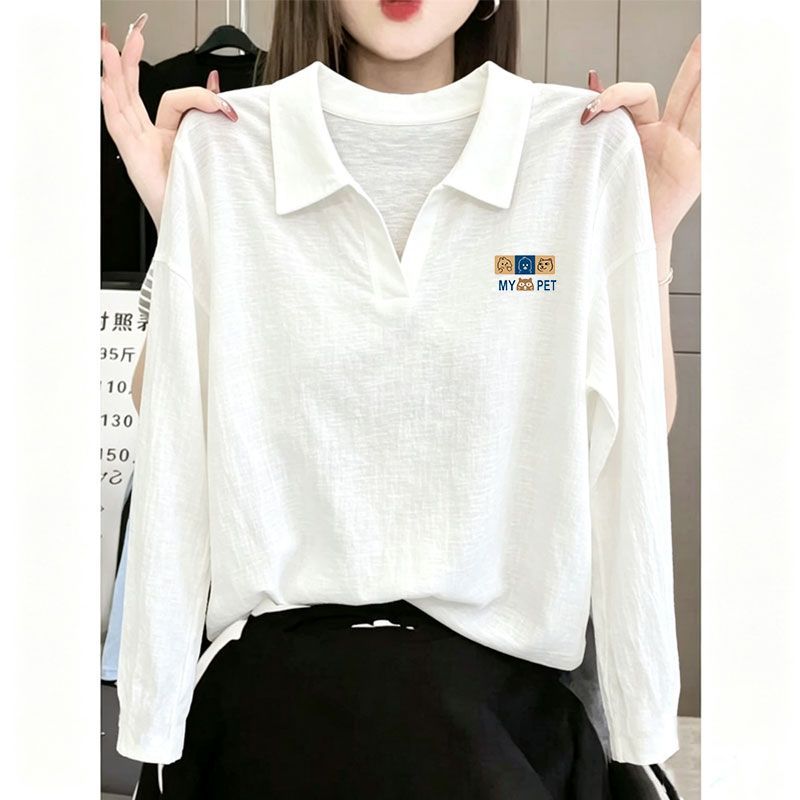2026纯棉POLO领长袖T恤女宽松