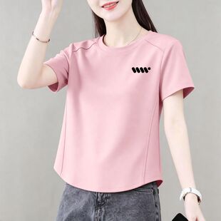 纯棉短袖潮流T恤女新款夏季简约洋气遮肉圆领气质减龄体恤上衣