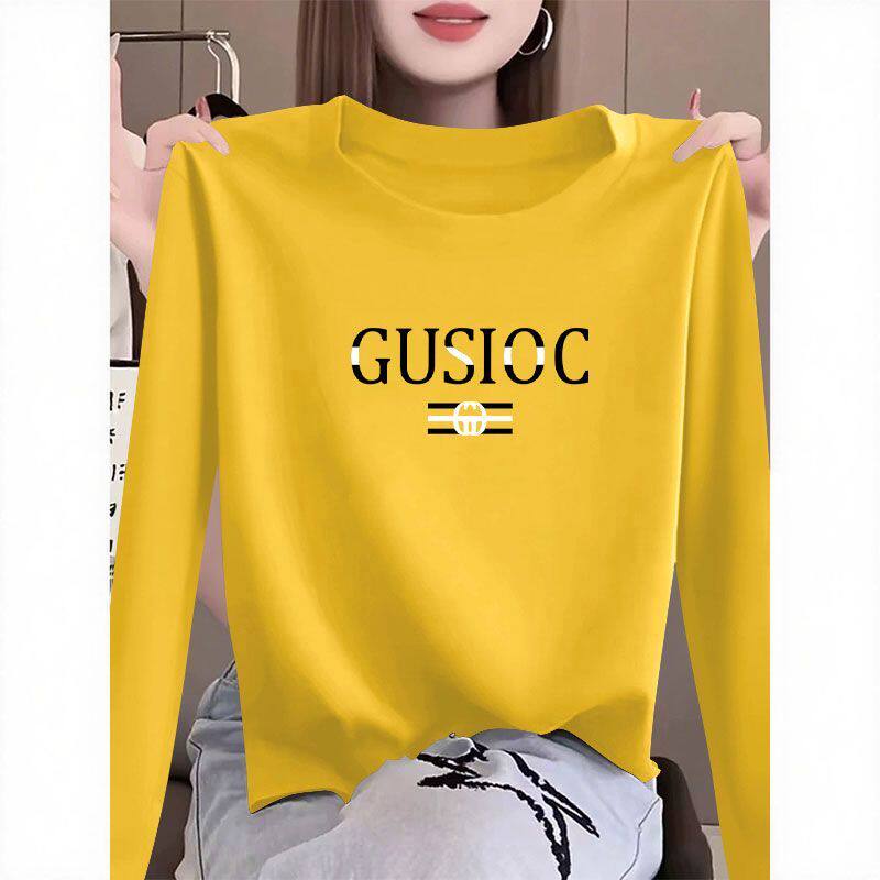 纯棉长袖大码t恤女新款秋冬印花宽松洋气减龄圆领韩版上衣女ins