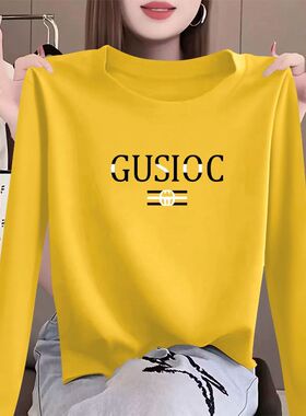 纯棉长袖大码t恤女新款秋冬印花宽松洋气减龄圆领韩版上衣女ins