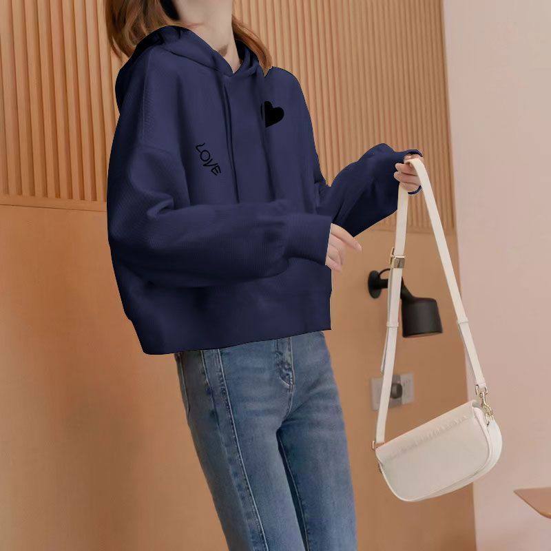新款纯棉小个子大码连帽卫衣女秋冬百搭时尚加绒加厚短款休闲上衣
