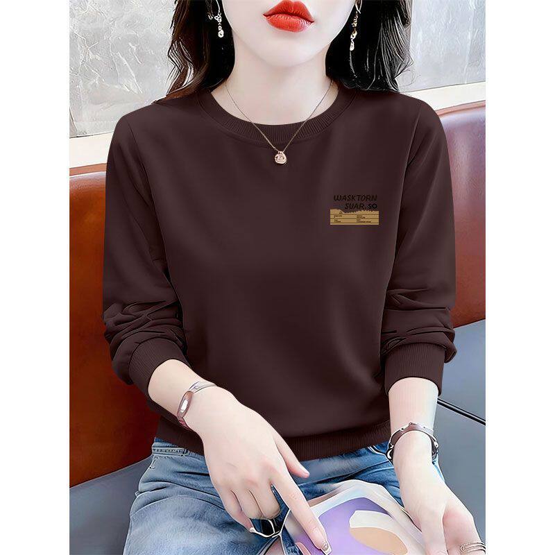 纯棉长袖卫衣女圆领秋冬新款潮流大码百搭印花休闲减龄上衣ins