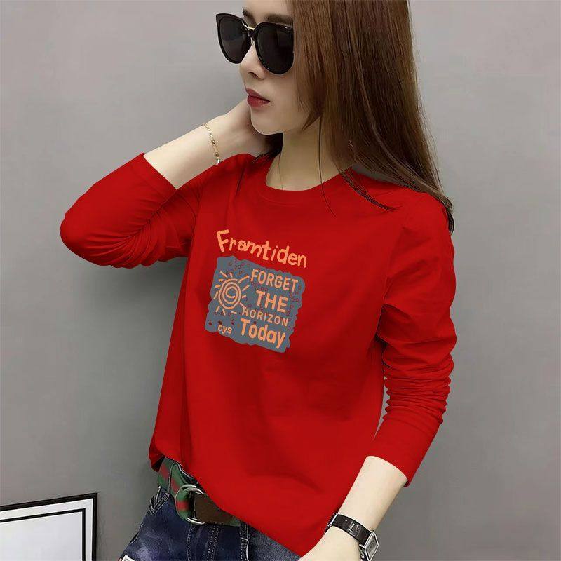 纯棉长袖大码t恤女春秋新款休闲气质简约内搭时尚减龄打底上衣ins