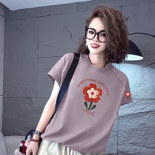 气质百搭宽松时尚 纯棉短袖 新款 大码 休闲显瘦体恤上衣 T恤女夏装