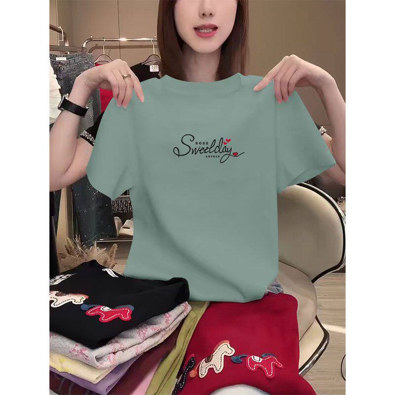 纯棉短袖潮流T恤女新款夏季休闲显瘦简约洋气气质韩版体恤上衣