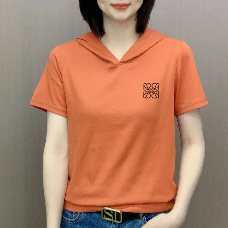 纯棉连帽t恤女短袖夏季新款减龄显瘦洋气宽松韩版卫衣女士潮