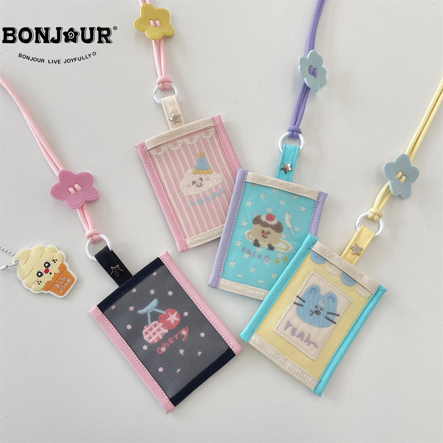 Bonjour 新款卡通网纱挂绳学生创意可爱门禁卡公交卡保护套