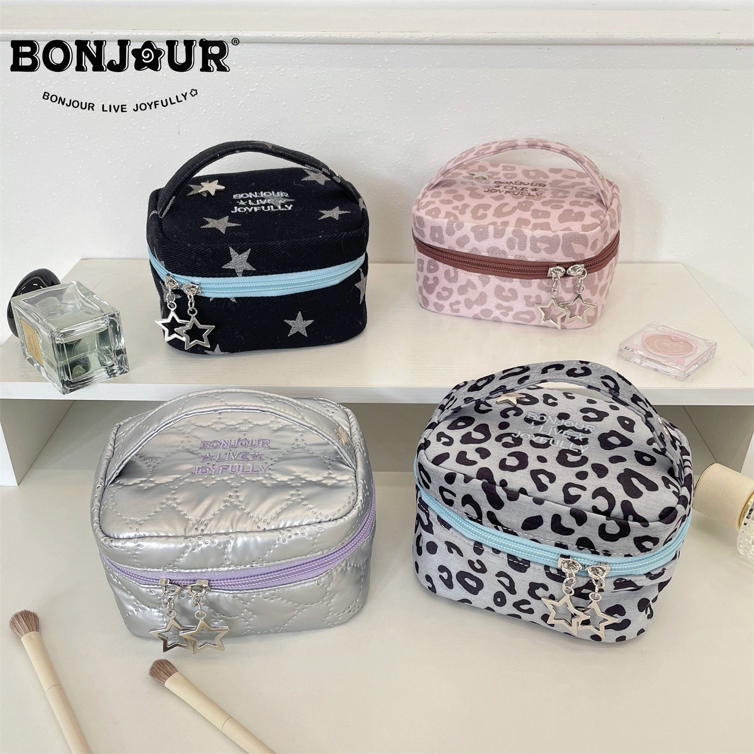 Bonjour 原创手提便携高颜值豹纹化妆包女生旅行收纳洗漱包