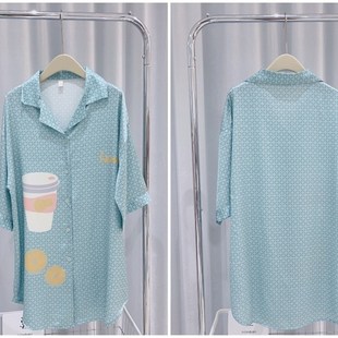冰丝薄款 大码 睡裙女夏b季 短袖 卡通家居服睡 男友风衬衫 裙2023爆款