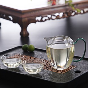 家用功夫茶杯 彩色把手玻璃公道杯尖嘴高硼硅透明I玻璃分茶器