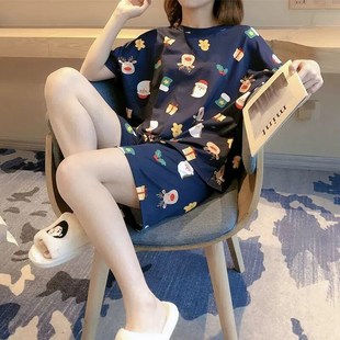 可外穿韩版 睡衣女夏季 短裤 宽松加大码 家居服套 q甜美可爱学生短袖