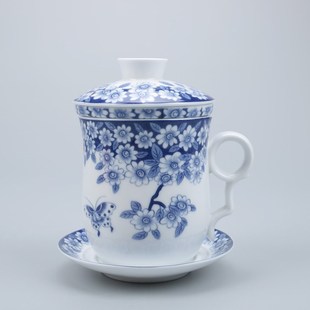 青花瓷茶具茶杯带盖过滤水杯四C件套茶具泡茶器办公会议个人