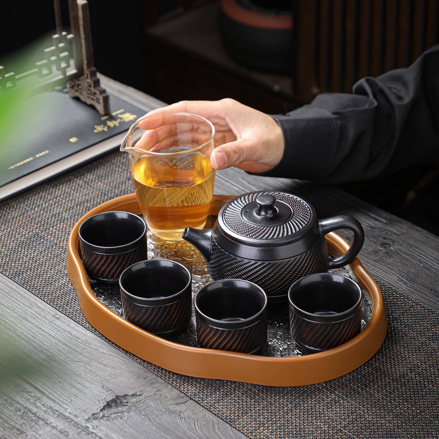 紫砂凤鸣壶一壶六杯带茶盘套装