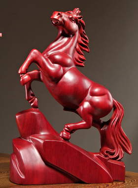 红花梨木雕马摆件实木马到成功家居书房办公桌面装饰红木工艺礼品