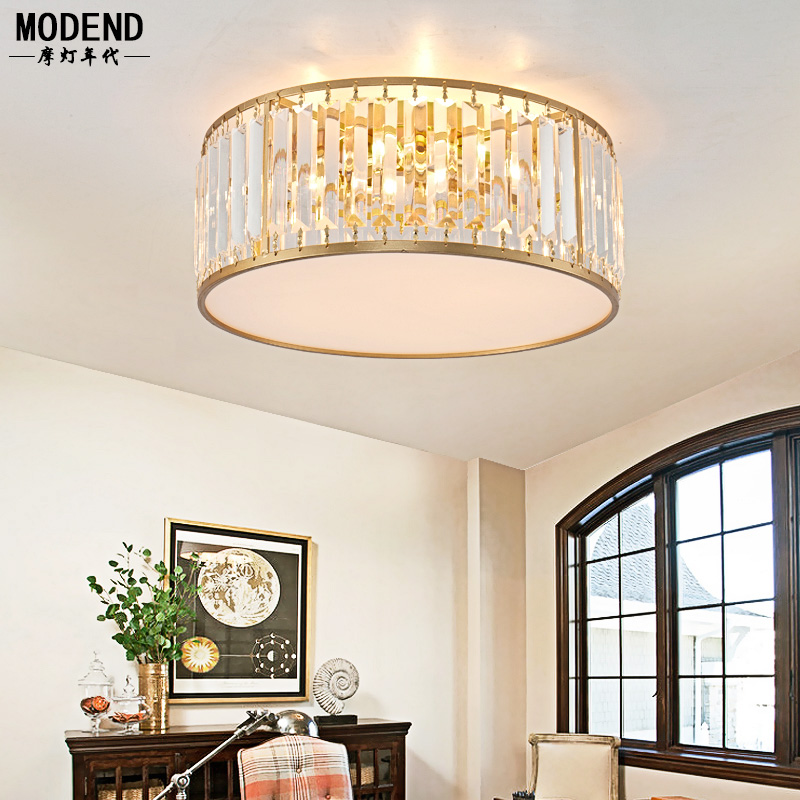 美式圆形水晶吸顶灯具简约温馨主卧室餐厅走廊过道阳台北欧轻奢灯
