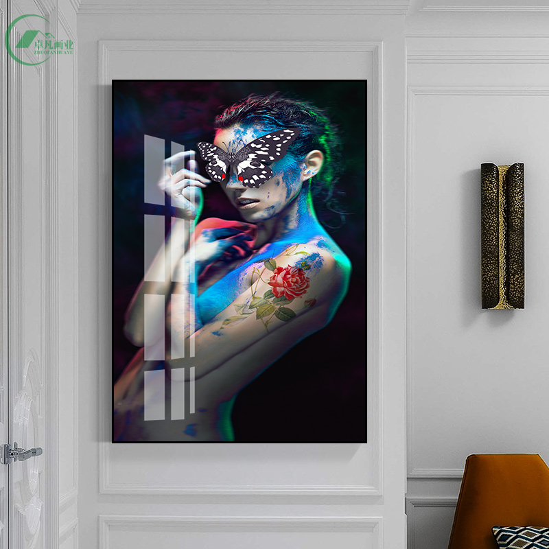 北欧风格美女人物装饰画抽象艺术走廊挂画理发店服装店玄关壁画图片