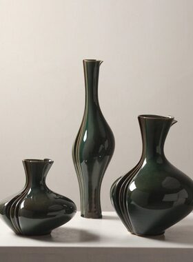 梵其现代简约家居样板间米色绿色陶瓷花瓶摆件售楼处客厅茶几花器