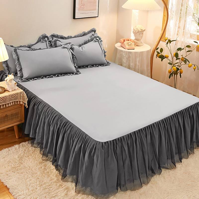 水洗棉床裙单件 裙式榻榻米防滑套防尘罩H床围裙罩花边床单床罩1.