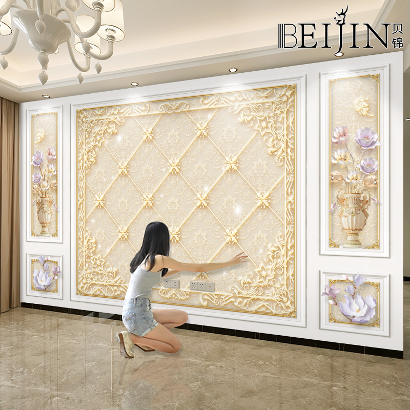 电视墙背景墙壁纸壁画8Dt现代浮雕客厅影视墙壁布18D立体无缝贴画