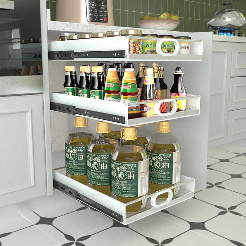 新款厨房橱柜e侧装滑轨抽屉收纳盒分层整理储物拉篮PP塑料加不锈