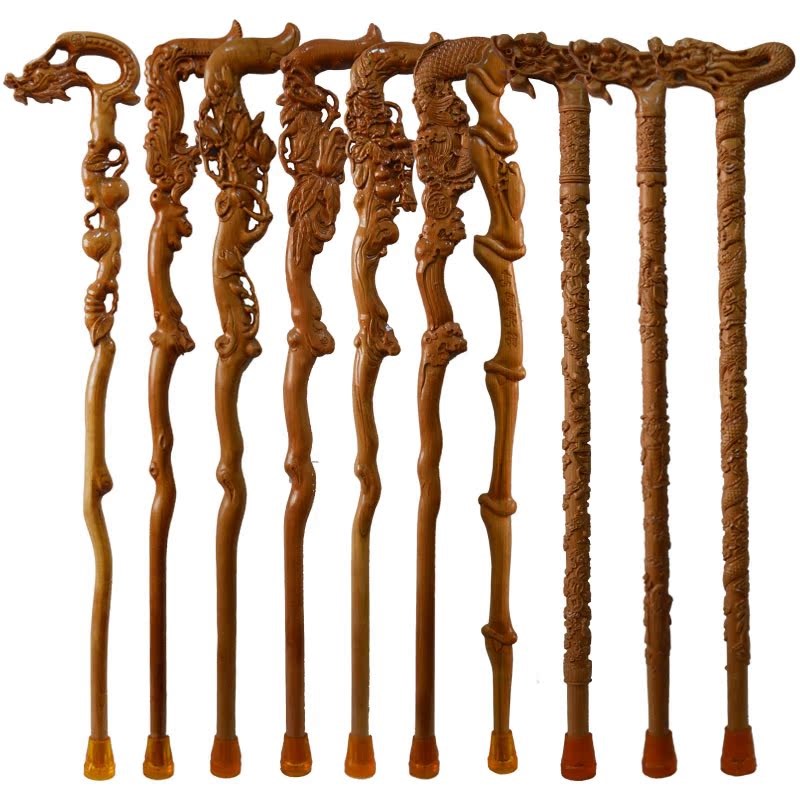 桃木龙头拐杖老人实木防滑福禄寿拐棍轻便登山U杖木制祝寿手杖