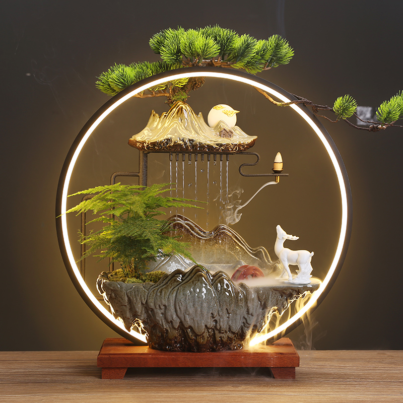 招财流水喷泉摆件茶几客厅家居B装饰办公室桌面鱼缸开业乔迁礼品