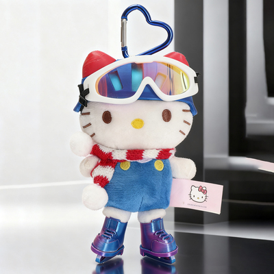 正版可爱hellokitty滑冰套装包包挂件毛绒公仔玩偶背包书包挂饰kt