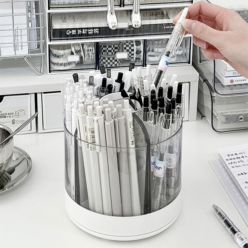 旋转笔筒轻奢高级感办公室桌面笔桶亚克力多功能大容量文具收纳盒