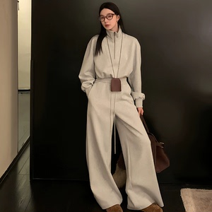 慵懒风短款立领卫衣女套装2024秋季新款百搭休闲宽松阔腿裤两件套