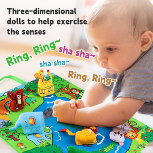 宝宝游戏毯动物收纳垫立体动物布艺布书袋子爬行垫益智玩具