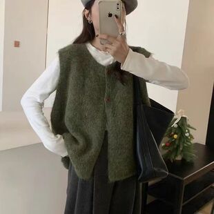 日系复古针织马甲背心女春季2026新款小个子圆领毛衣坎肩马夹外套
