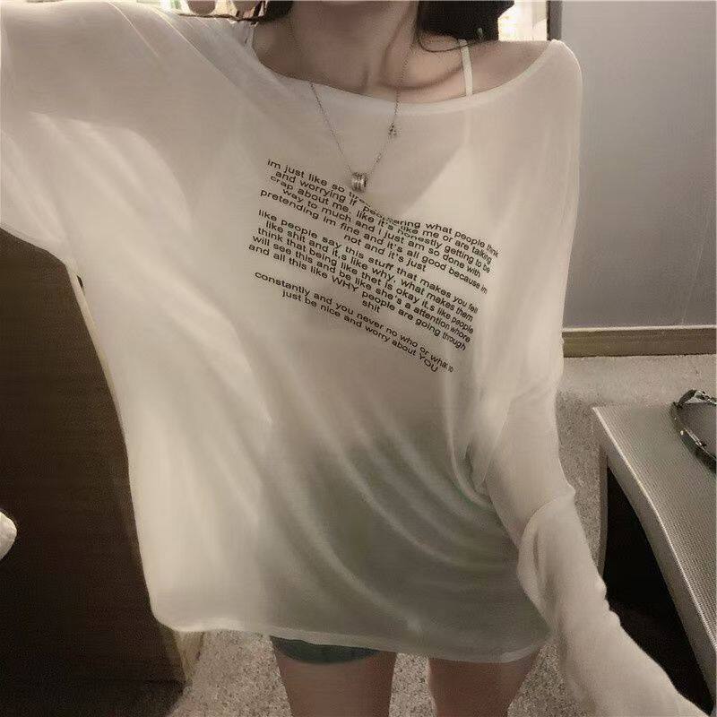 薄款性感透视衫上衣女夏季新款前后两穿宽松防晒长袖T恤罩衫大气