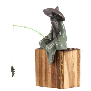 创意陶瓷人物姜太公钓鱼茶宠园艺造景垂钓渔公家居桌面装饰品摆件