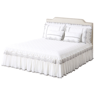 白色单件床裙裙式 巧致生活欧式 床罩防滑蕾丝花边全棉三件套