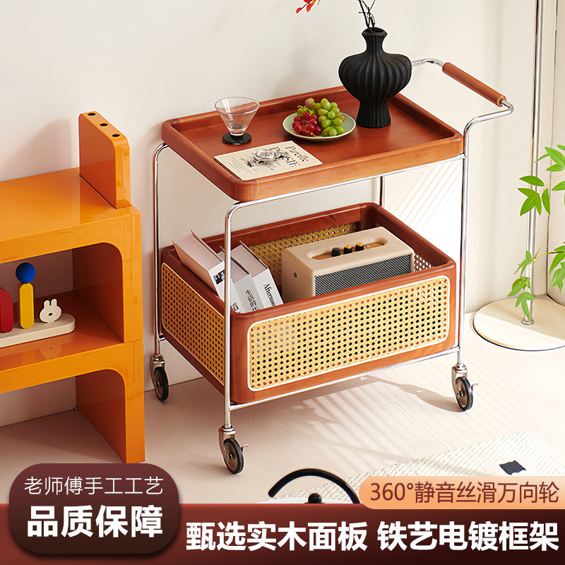 实木可移动边几不锈钢收纳中古小推车客厅储物藤编置物架简约餐车,住宅家具,移动边几/推车,淘宝优惠券,粉丝福利购,淘宝优惠卷