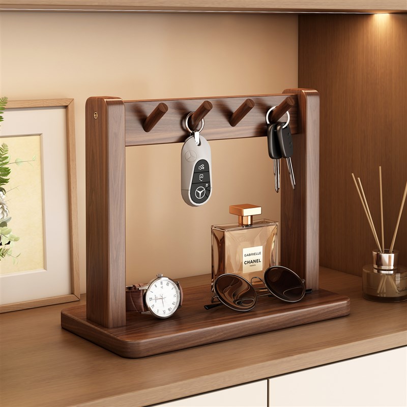 钥匙收纳玄关摆件入户置物架复古挂架桌面实木装饰眼镜手表摆放架