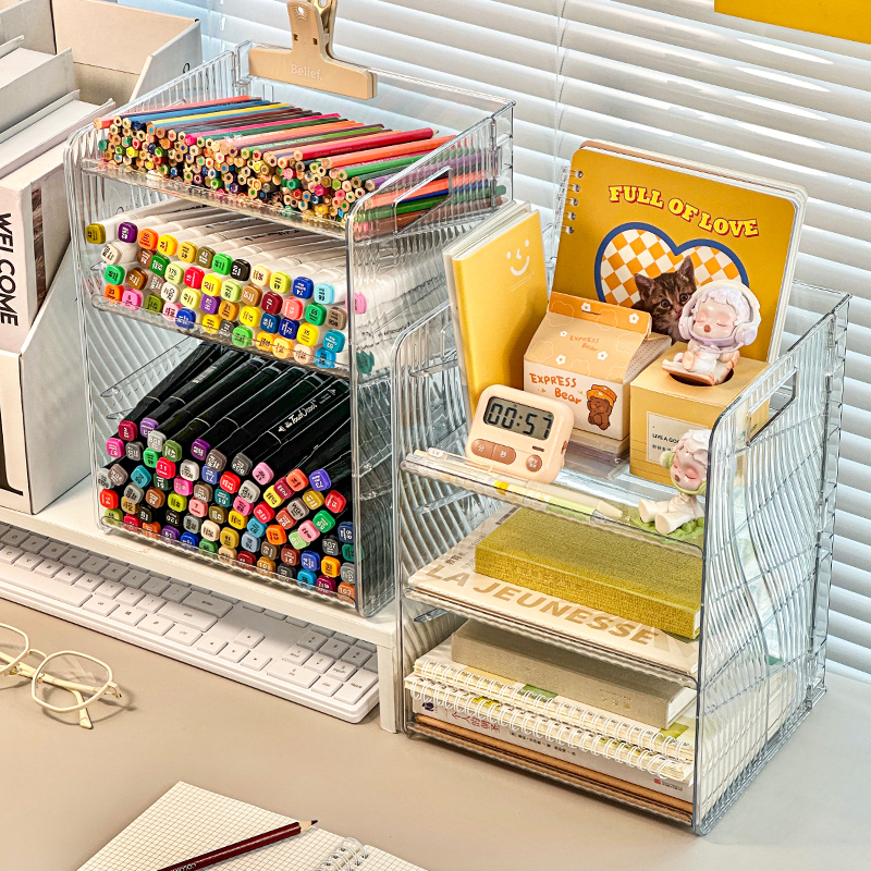 大容量笔筒马克笔收纳盒亚克力学生桌面文具书桌置物架儿童学习用