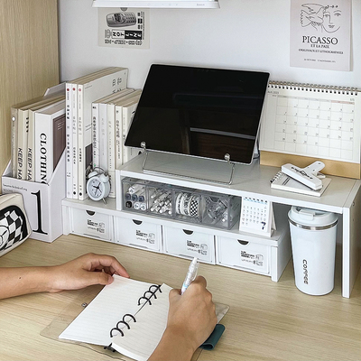 书桌改造好物学习桌面收纳双层置物架宿舍桌上电脑增高架带抽屉