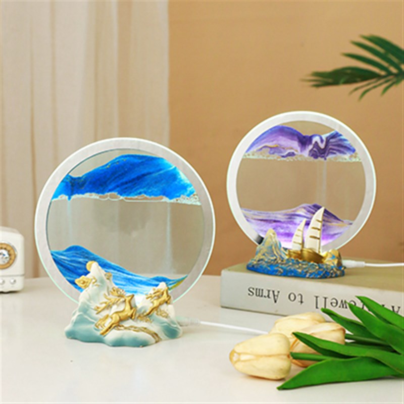 一帆风顺流沙画摆件沙漏客厅电视柜酒柜桌面装饰品V生日礼物男毕