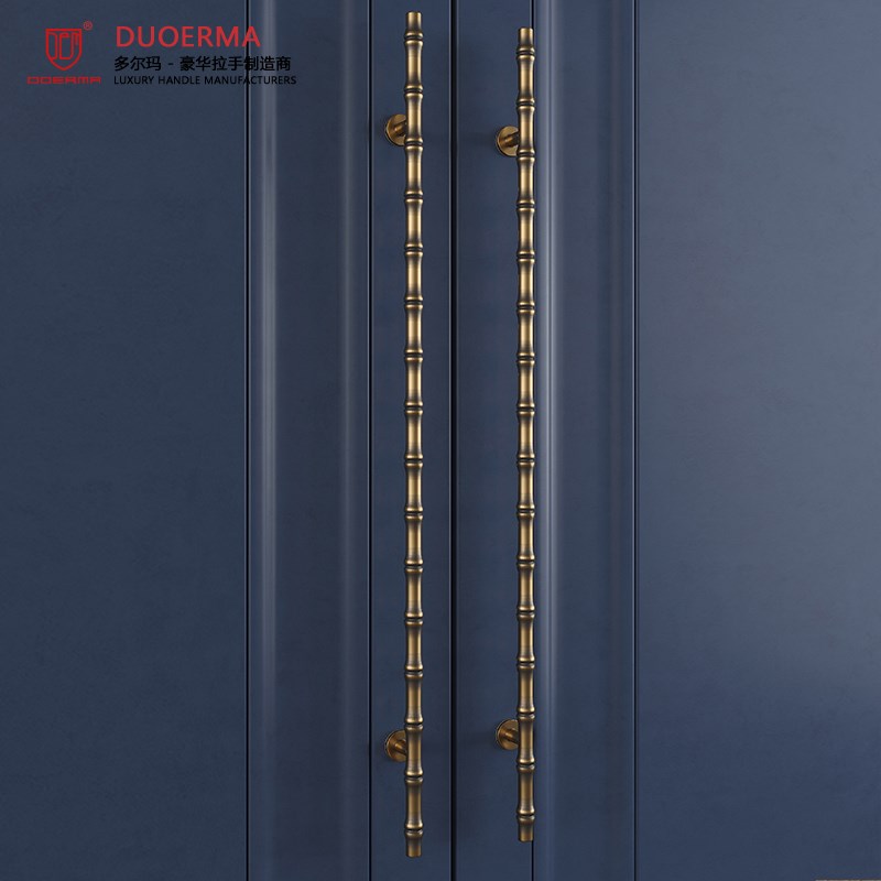 不锈钢有框玻璃门红古铜色u拉手青古铜色竹子外形款式实木大门把