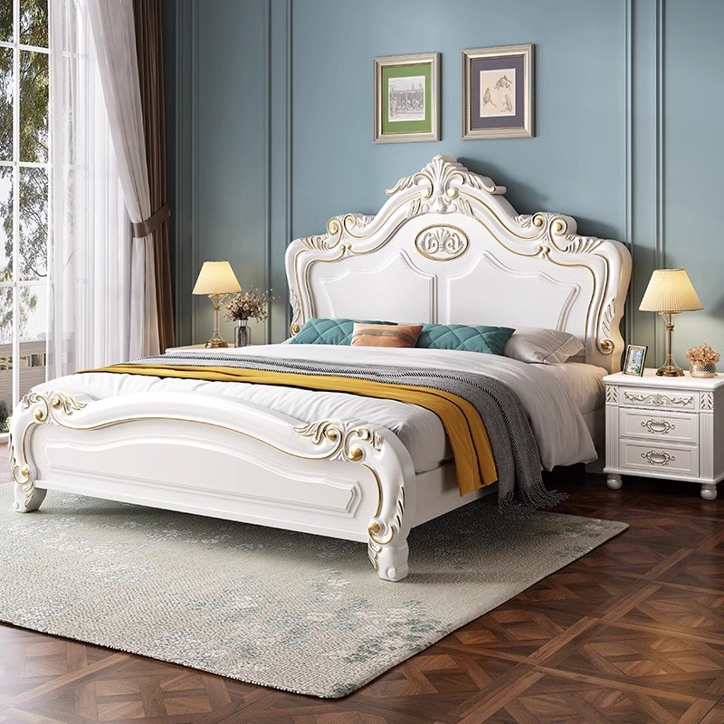 美式实木床床1.8米双人床现代简约欧式主卧1.5轻奢公主床高端大气