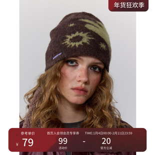 瞬时山野Monterest山系复古提花图案纱线拉毛刺绣logo绒感冷帽