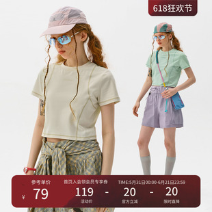 瞬时山野Monterest户外吸湿速干原纱5A抗菌LOGO印花运动短袖T女