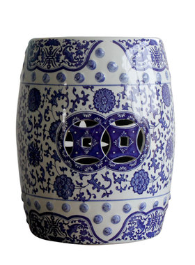 陶瓷手绘青花瓷j换鞋凳鼓凳梳妆凳子新中式仿古鼓墩坐墩矮凳圆凳