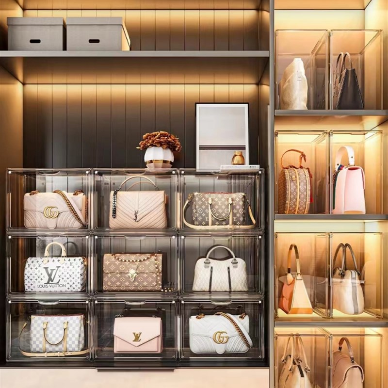 包包收纳展示f柜家用防尘分隔板透明亚克力存放置物架落地整理柜